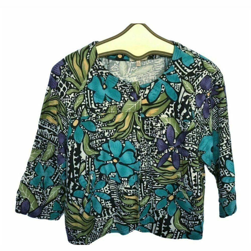 Choices Art To Wear Linen Blazer Jacket Floral Abstract Women's Size Small